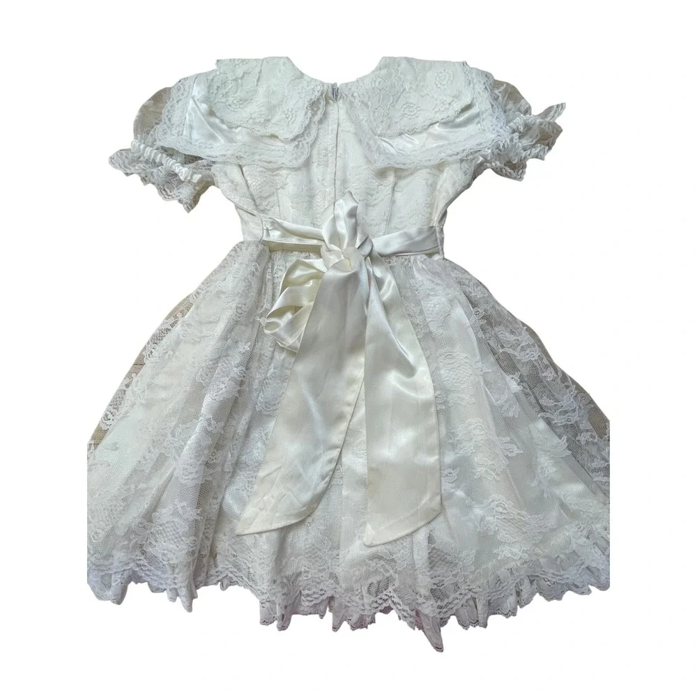 Vintage‎ Girls White Lace Flower Girl Dress Satin Bow Communion Formal
